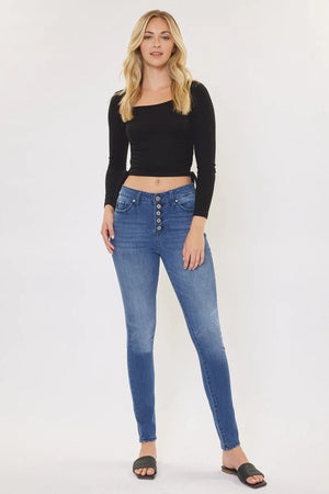 Kancan - Women's High Rise Curvy Button Fly Super Skinny Jeans - KC7114ST - SaltTree