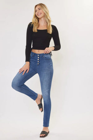 Kancan - Women's High Rise Curvy Button Fly Super Skinny Jeans - KC7114ST - SaltTree