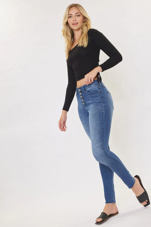 Kancan - Women's High Rise Curvy Button Fly Super Skinny Jeans - KC7114ST - SaltTree