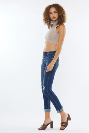 Kancan - Women's Mid Rise Patched Folded Hem Slim Straight - KC8599 - SaltTree