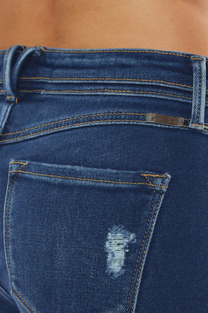 Kancan - USA Women's Dark Wash Five Pocket Button Fly Mid Rise Denim - KC8599 - SaltTree