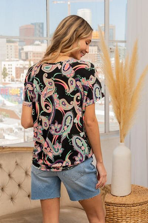 Sew In Love Full Size Paisley Print Round Neck Short Sleeve T-Shirt - SaltTree