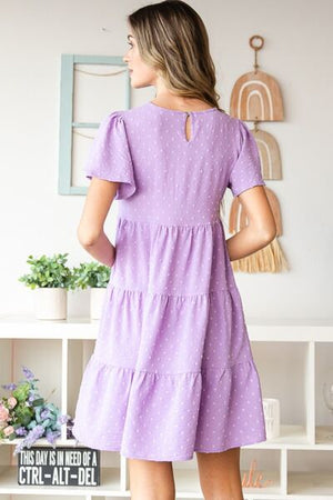 Heimish Full Size Swiss Dot Short Sleeve Tiered Dress - SaltTree