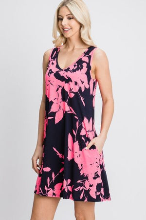 Heimish Full Size Floral V-Neck Tank Dress with Pockets - SaltTree