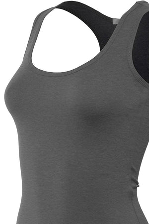 Bozzolo Women's Basic Cotton Spandex Racerback Solid Plain Fitted Tank Top -RT1777 - SaltTree