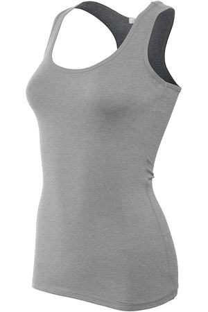 Bozzolo Women's Basic Cotton Spandex Racerback Solid Plain Fitted Tank Top -RT1777 - SaltTree