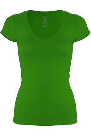 Bozzolo Women's Plain Basic V Neck Short Sleeve Cotton T-Shirts - RT1010V - SaltTree