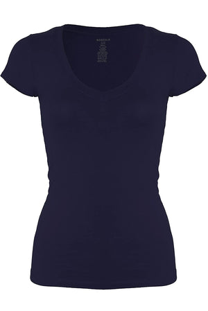 Bozzolo Women's Plain Basic V Neck Short Sleeve Cotton T-Shirts - RT1010V - SaltTree