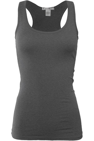 Bozzolo Women's Basic Cotton Spandex Racerback Solid Plain Fitted Tank Top -RT1777 - SaltTree