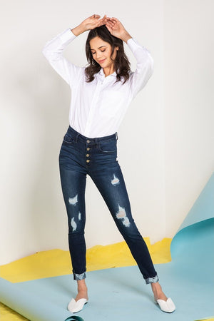 Kan Can Women's High Rise Button Fly Super Skinny Jeans - kc6192-SaltTree