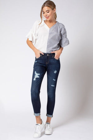 Kan Can Women's Low Rise Ankle Skinny Jeans - Distressed - KC6050-SaltTree