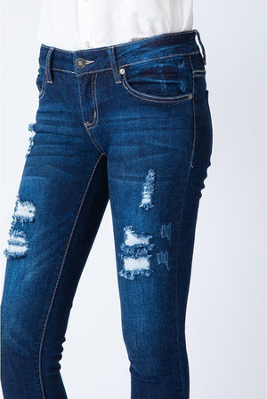 Kan Can Women's Low Rise Ankle Skinny Jeans - Distressed - KC6050-SaltTree