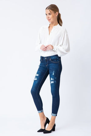 Kan Can Women's Low Rise Ankle Skinny Jeans - Distressed - KC6050-SaltTree