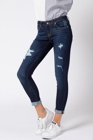 Kan Can Women's Low Rise Ankle Skinny Jeans - Distressed - KC6050-SaltTree
