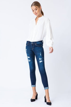 Kan Can Women's Low Rise Ankle Skinny Jeans - Distressed - KC6050-SaltTree