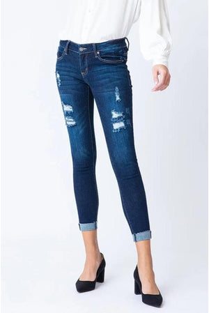 Kan Can Women's Low Rise Ankle Skinny Jeans - Distressed - KC6050-SaltTree