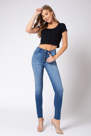 KanCan Jeans Victoria High-Rise Exposed Button Wash Skinny Jeans - kc7113-SaltTree