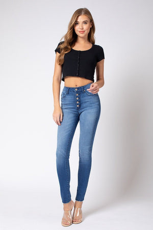 KanCan Jeans Victoria High-Rise Exposed Button Wash Skinny Jeans - kc7113-SaltTree