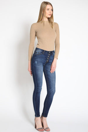 KanCan Jeans Victoria High-Rise Exposed Button Wash Skinny Jeans - kc7113-SaltTree