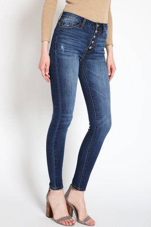 KanCan Jeans Victoria High-Rise Exposed Button Wash Skinny Jeans - kc7113-SaltTree