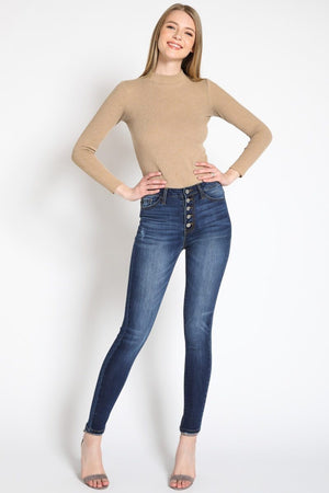KanCan Jeans Victoria High-Rise Exposed Button Wash Skinny Jeans - kc7113-SaltTree