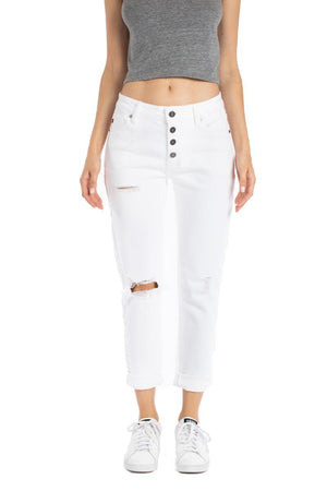 Kancan USA Women's Dark Wash Five Pocket Button Fly High Waist Denim Jeans-SaltTree