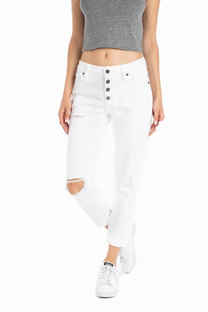Kancan USA Women's Dark Wash Five Pocket Button Fly High Waist Denim Jeans-SaltTree