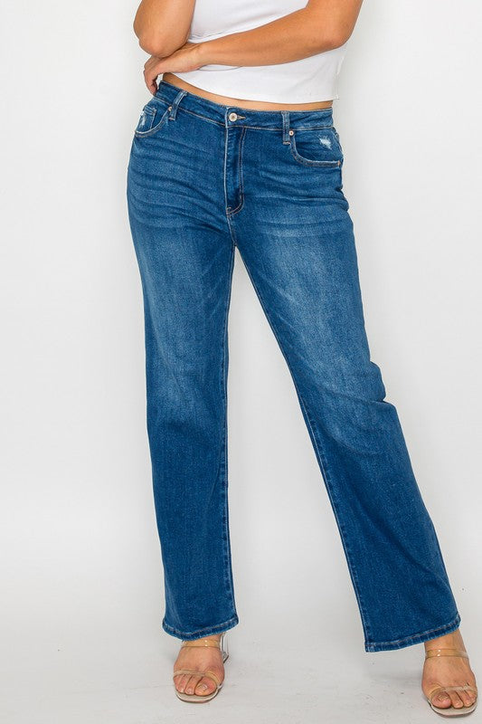 bytos Full Size Cat's Whiskers High Rise Straight Jeans - SaltTree