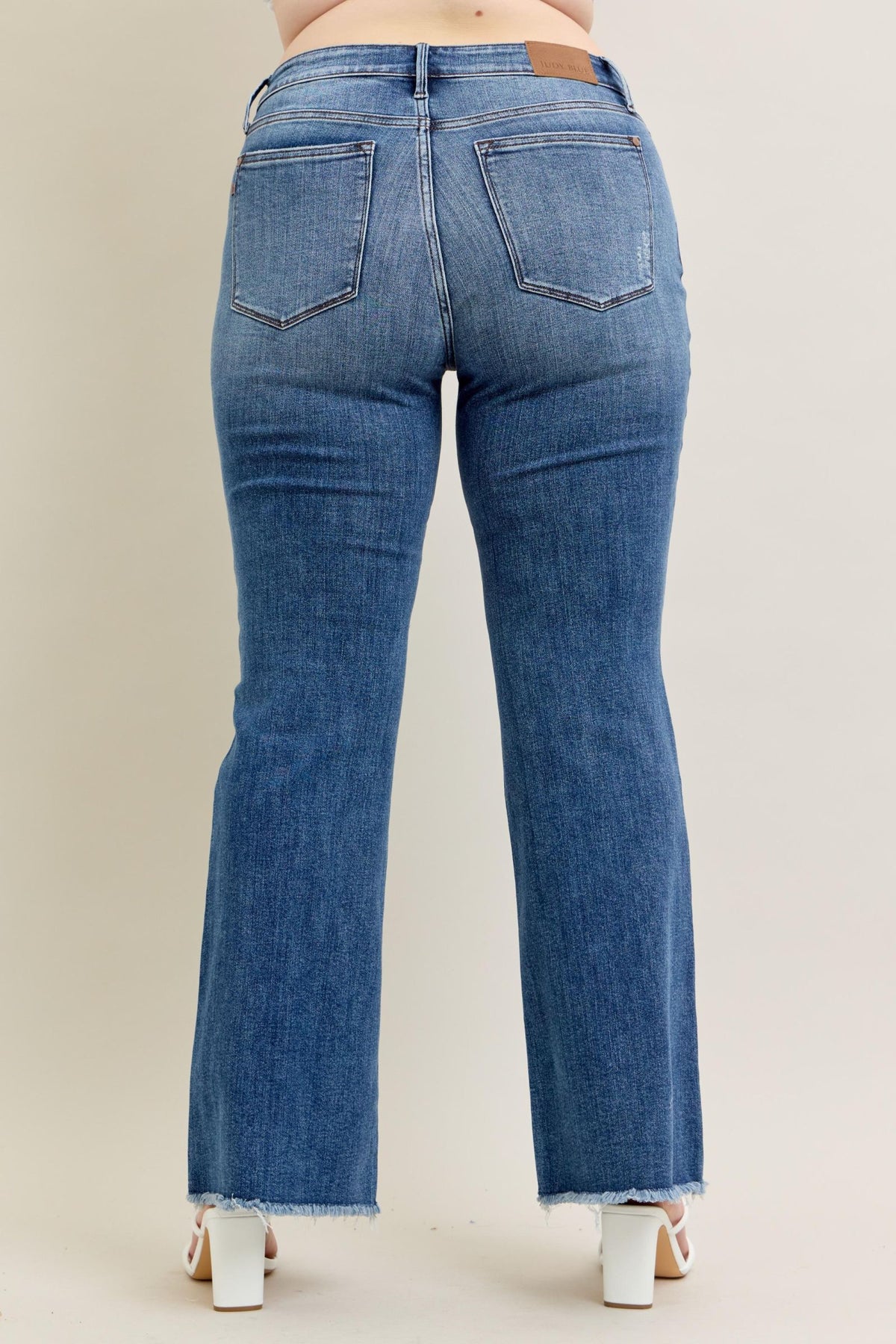 Judy Blue - Mid Rise Vintage Wash Fray Hem Flare Jeans - 82670 - SaltTree