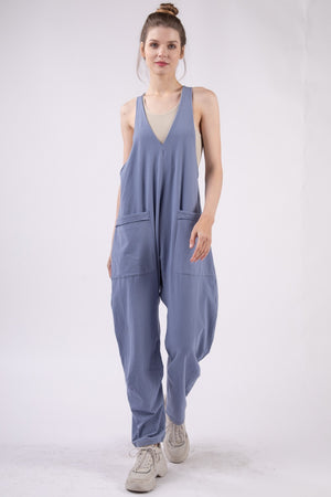 VERY J  Plunge Sleeveless Jumpsuit with Pockets - SaltTree
