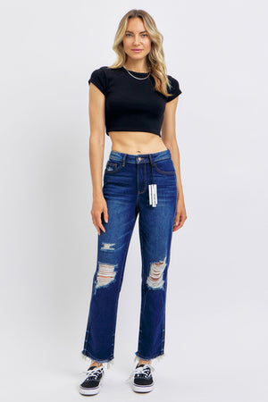 Judy Blue Full Size High Waist Rigid Magic Heavy Destroy Straight Jeans - 88819TD