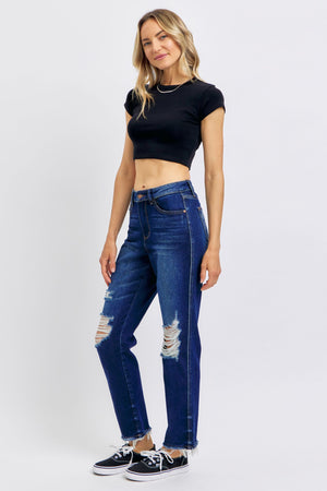 Judy Blue Full Size High Waist Rigid Magic Heavy Destroy Straight Jeans - 88819TD