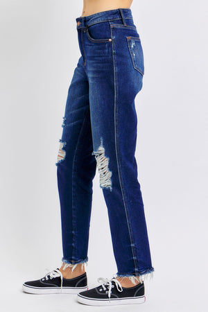 Judy Blue Full Size High Waist Rigid Magic Heavy Destroy Straight Jeans - 88819TD