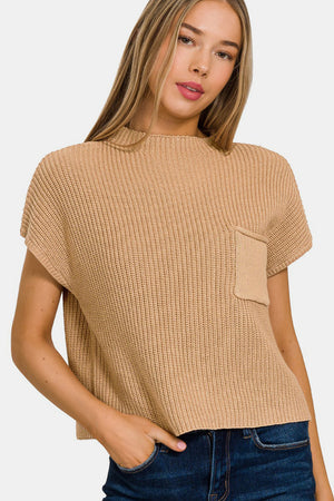 Zenana Mock Neck Short Sleeve Cropped Sweater - SaltTree