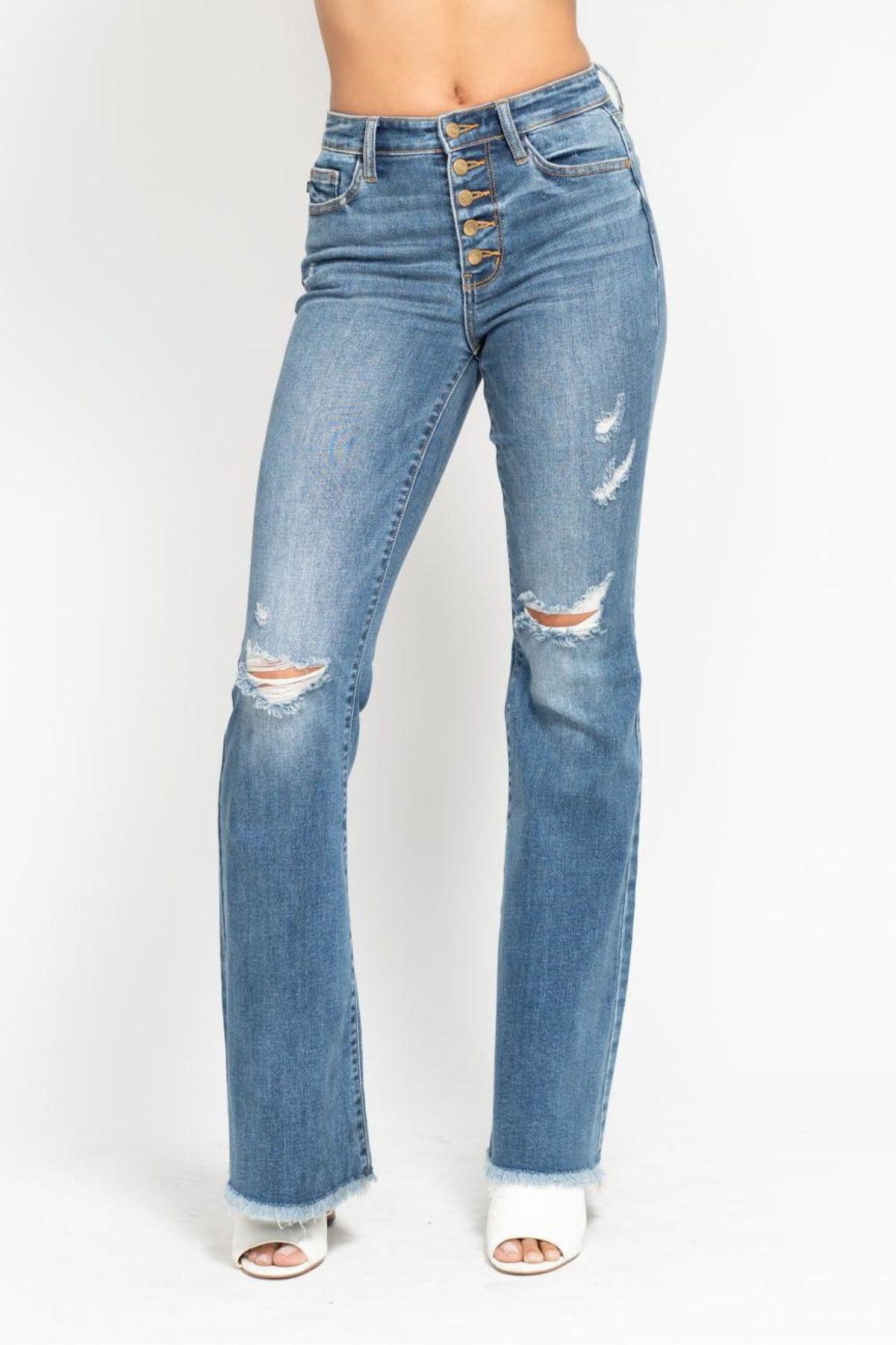 Judy Blue - Indie Mid Rise Flare Jeans - Buttoned Up and Ready to Flaunt - 82638 - SaltTree