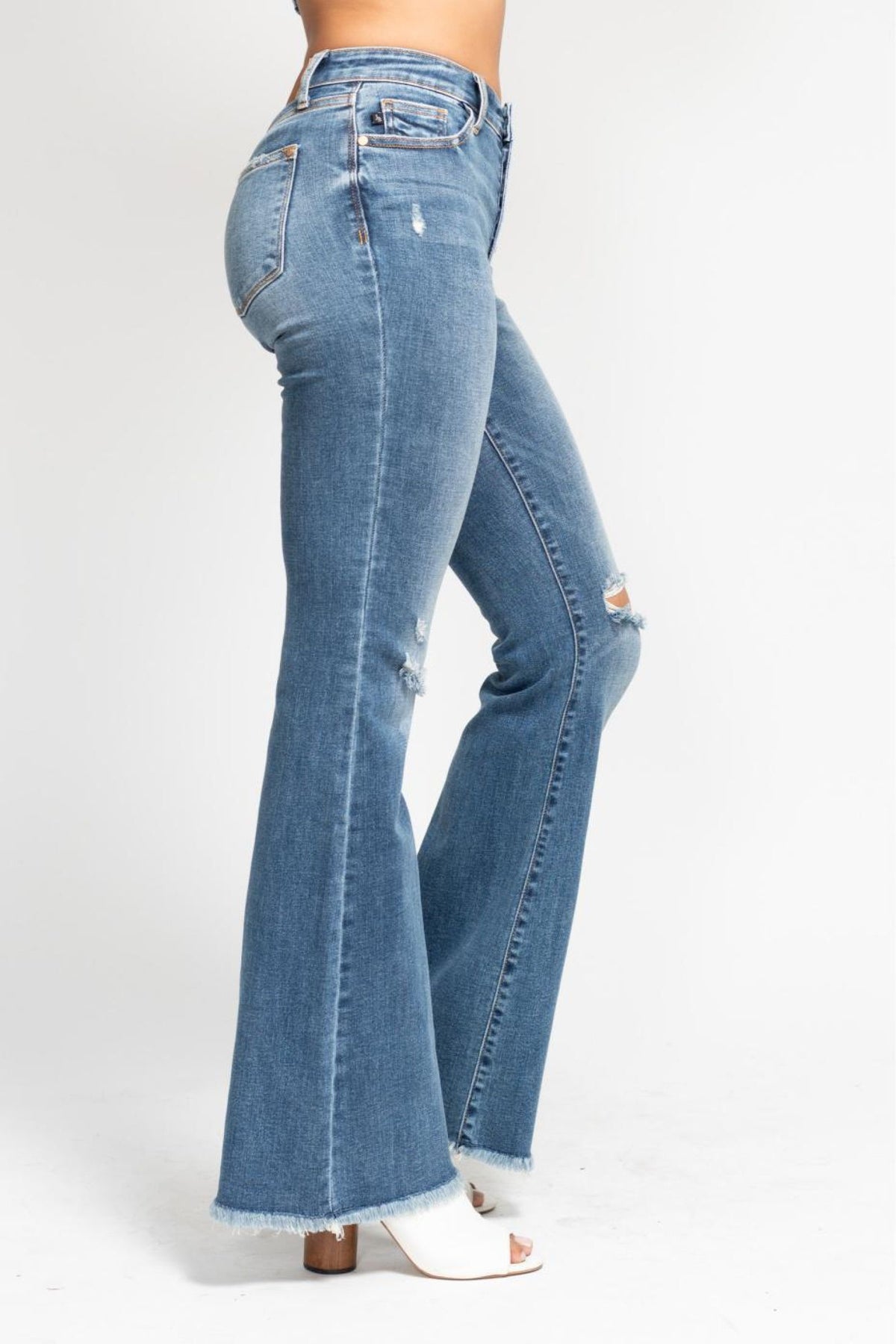 Judy Blue - Indie Mid Rise Flare Jeans - Buttoned Up and Ready to Flaunt - 82638 - SaltTree