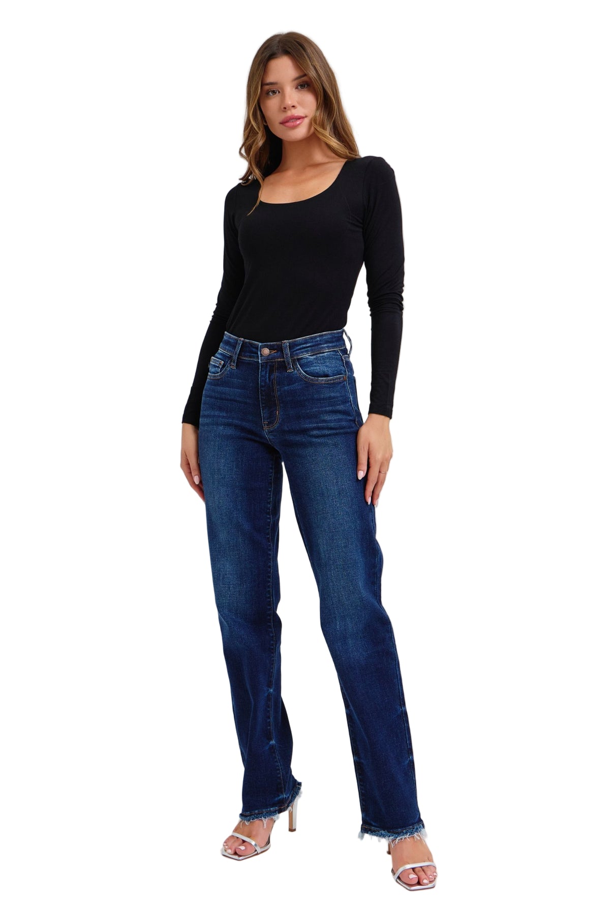 Judy Blue - Selena Mid Rise Straight Leg With Fray Hem Jeans - 82622 - SaltTree
