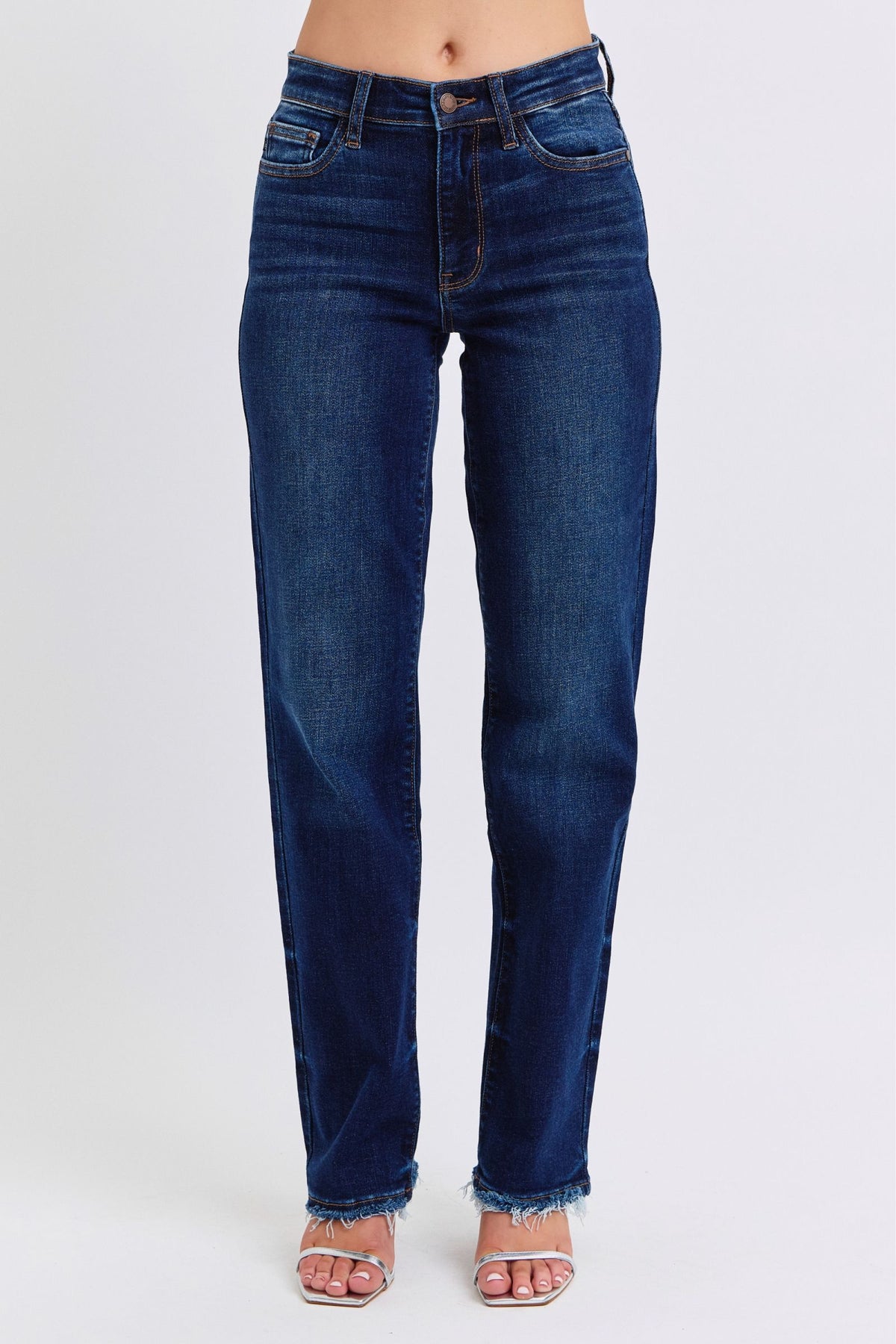 Judy Blue - Selena Mid Rise Straight Leg With Fray Hem Jeans - 82622 - SaltTree