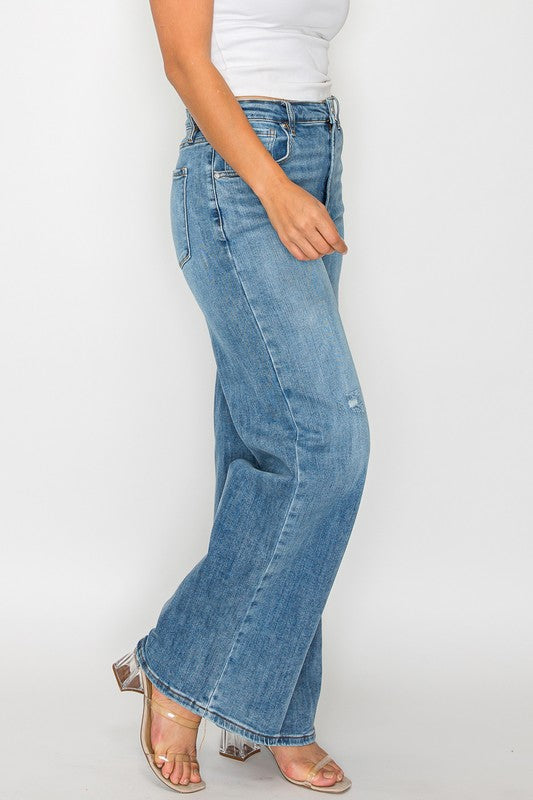 bytos Full Size High Rise Wide Leg Jeans with Pockets - SaltTree