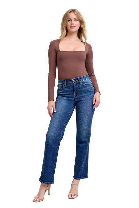 Judy Blue - Subrey Mid Rise Side Seam Detail Straight Jeans - 82629