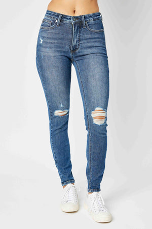 Judy Blue Full Size Mid Waist Distressed Slim Jeans - 88798TD