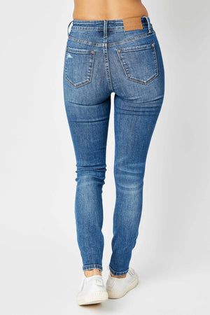 Judy Blue Full Size Mid Waist Distressed Slim Jeans - 88798TD