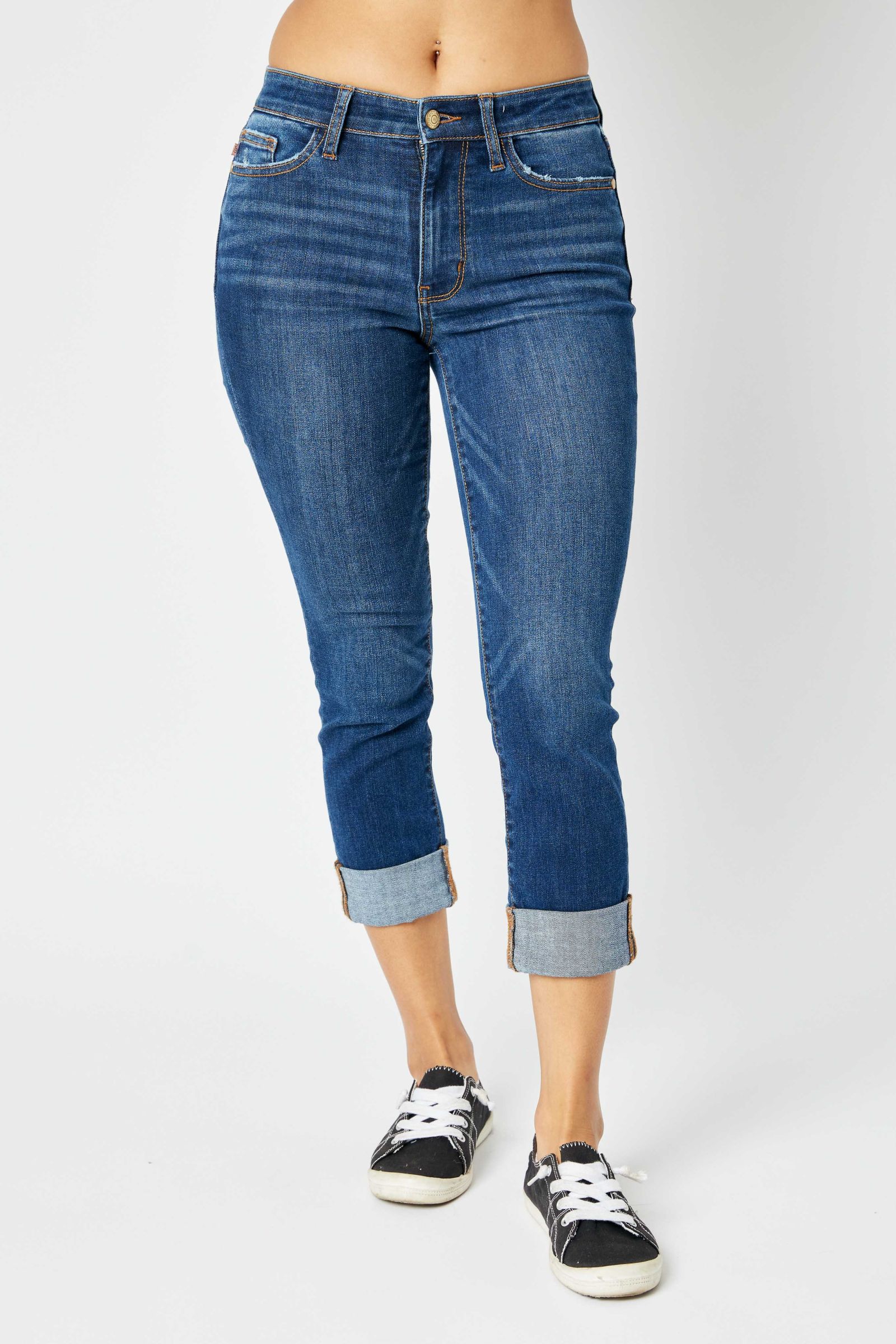 Judy Blue Dark Wash Mid Rise Destroyed Hem Skinny Jeans