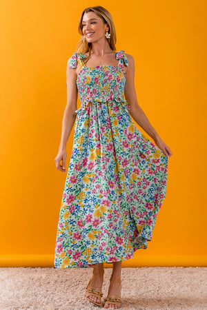BiBi Floral Ruffle Trim Smocked Cami Dress - SaltTree