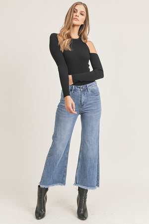 Risen Jeans - High Rise Frayed Ankle Wide Jeans - RDP1025