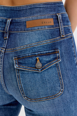 Cello Jeans - Super High Double Waist Band Flare Jeans (33" Inseam) - AM39178DK-SaltTree