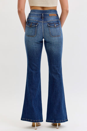 Cello Jeans - Super High Double Waist Band Flare Jeans (33" Inseam) - AM39178DK-SaltTree