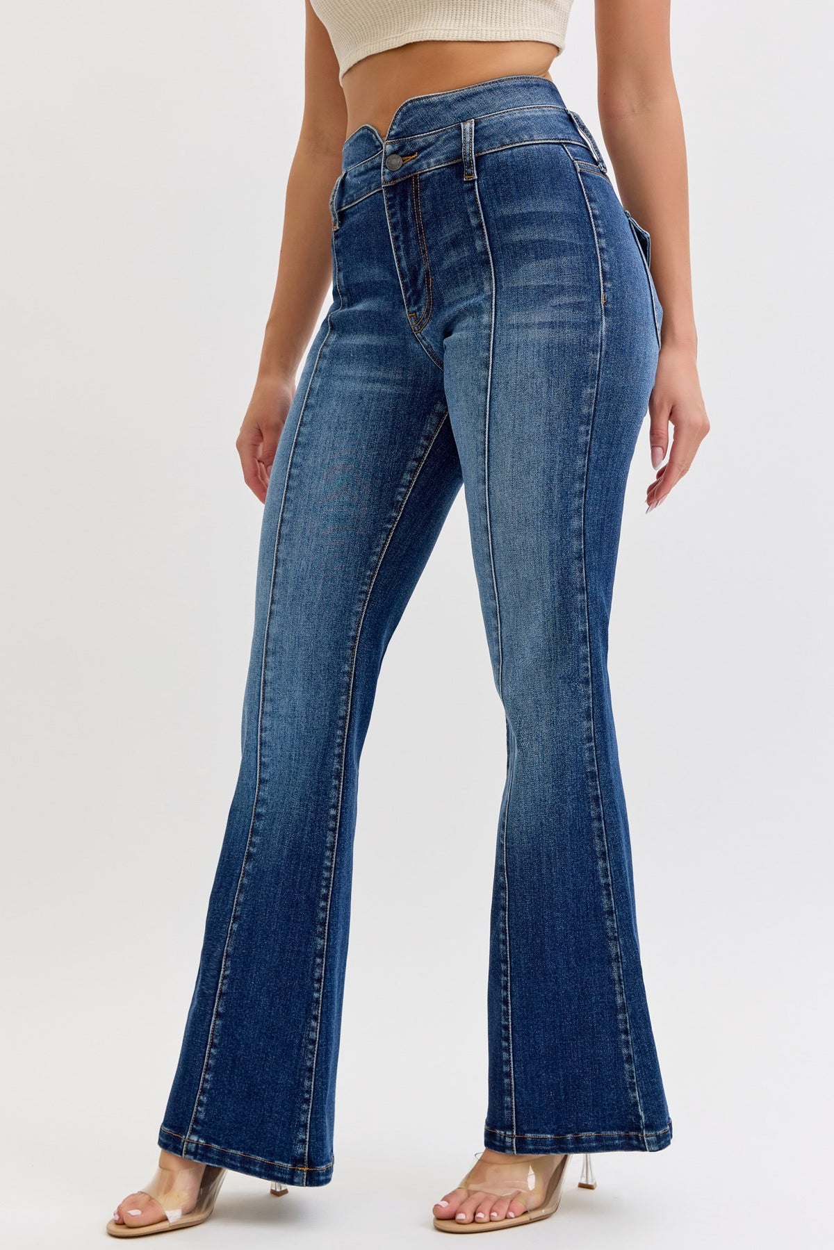 Cello Jeans - Super High Double Waist Band Flare Jeans (33" Inseam) - AM39178DK-SaltTree