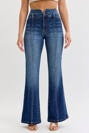 Cello Jeans - Super High Double Waist Band Flare Jeans (33" Inseam) - AM39178DK-SaltTree