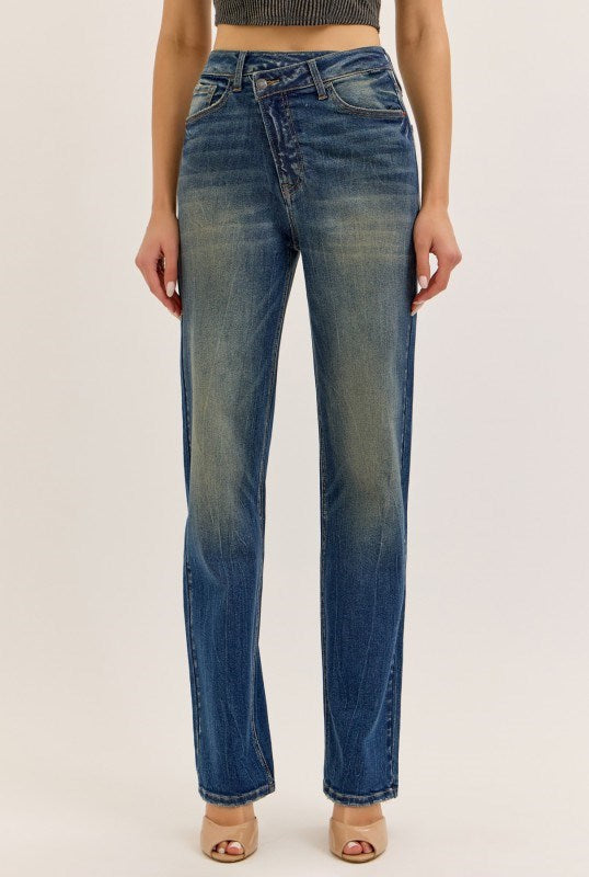 Cello Jeans - Super High Rise Dad Jeans with Re-positioned Front Closure (33" Inseam) - AM18584-SaltTree